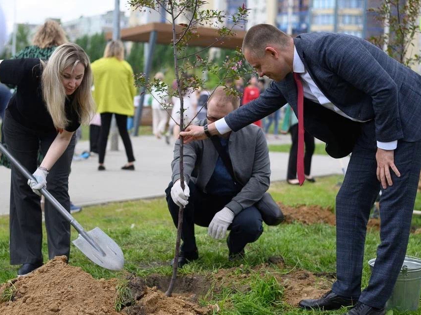 В Волгограде на международной акции «Сад памяти» высадили 80 молодых саженцев яблони, черешни и клена